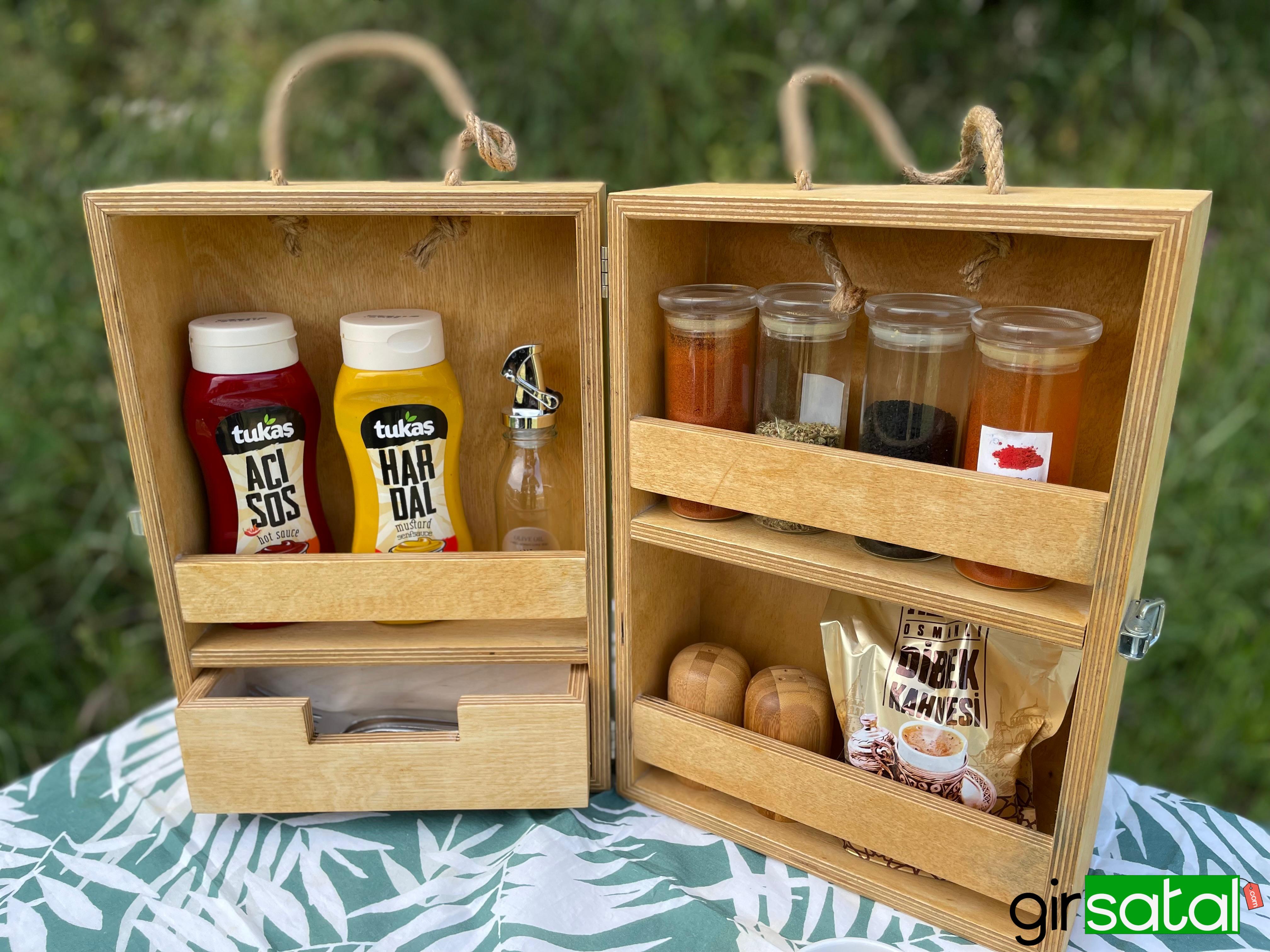 Kamp Piknik Baharat Rafı Ahşap Organizer